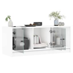 Berkfield Home TV Cabinet with Glass Doors White 102x37x42 cm - Size: 102 x 37 x 42 cm - thumbnail 5