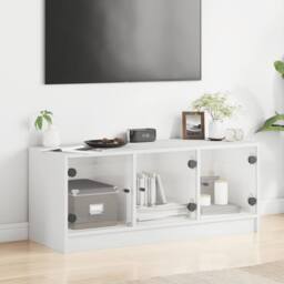 Berkfield Home TV Cabinet with Glass Doors White 102x37x42 cm - Size: 102 x 37 x 42 cm - thumbnail 1