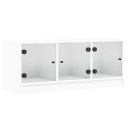 Berkfield Home TV Cabinet with Glass Doors White 102x37x42 cm - Size: 102 x 37 x 42 cm - thumbnail 3