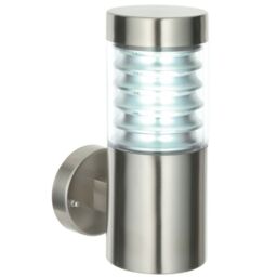 Loops IP44 Outdoor Wall Light Brushed Steel Spiraled Clear Shade Porch Outdoor Lamp in Metallics