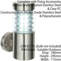 Loops IP44 Outdoor Wall Light Brushed Steel Spiraled Clear Shade Porch Outdoor Lamp in Metallics - thumbnail 2