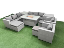 Fimous 11 Seat PE Wicker Rattan Lounge Sofa Set Outdoor Garden Furniture Set in Light Grey - thumbnail 1