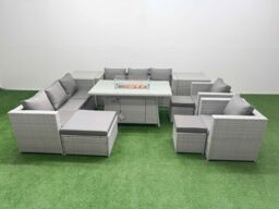 Fimous 11 Seat PE Wicker Rattan Lounge Sofa Set Outdoor Garden Furniture Set in Light Grey - thumbnail 2