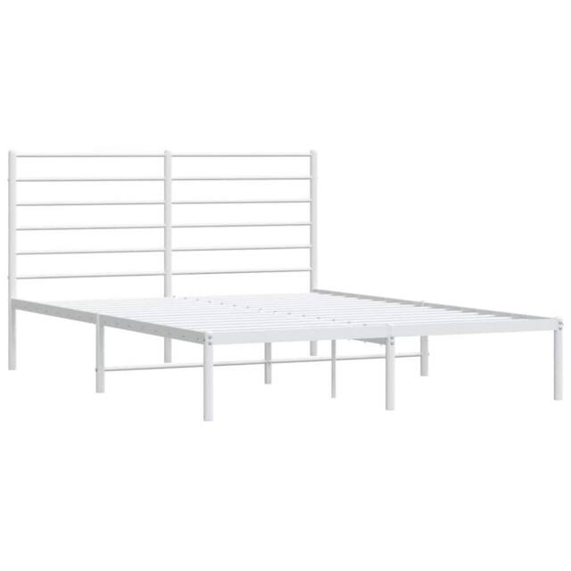 Berkfield Home Metal Bed Frame with Headboard White 120x200 cm - Size: Small Double - image 1
