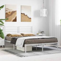 Berkfield Home Metal Bed Frame with Headboard White 120x200 cm - Size: Small Double - thumbnail 4