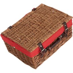 Red Hamper Wicker 40cm Double Steamed Picnic Basket with Cotton Lining in Red - thumbnail 4