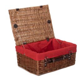 Red Hamper Wicker 40cm Double Steamed Picnic Basket with Cotton Lining in Red - thumbnail 2