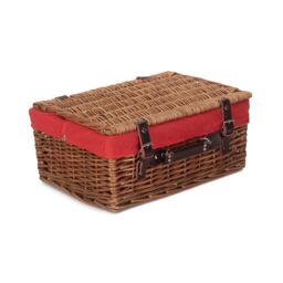 Red Hamper Wicker 40cm Double Steamed Picnic Basket with Cotton Lining in Red - thumbnail 1