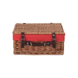 Red Hamper Wicker 40cm Double Steamed Picnic Basket with Cotton Lining in Red - thumbnail 3