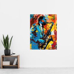 "Artery8 Blues Jazz Saxophone Player Vibrant Painting Wall Art Print - Size: W18"" x H24""" - thumbnail 4