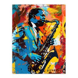 "Artery8 Blues Jazz Saxophone Player Vibrant Painting Wall Art Print - Size: W18"" x H24""" - thumbnail 1