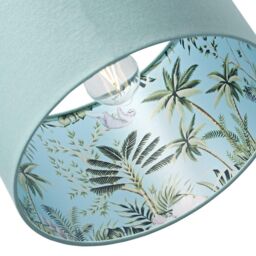 Happy Homewares Unique Jungle Print Duck Egg Lampshade with Palm Trees, Sloths & Elephants in Duck Egg Blue - Size: 12 inches - thumbnail 4