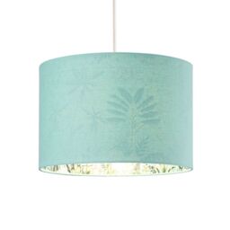 Happy Homewares Unique Jungle Print Duck Egg Lampshade with Palm Trees, Sloths & Elephants in Duck Egg Blue - Size: 12 inches - thumbnail 2