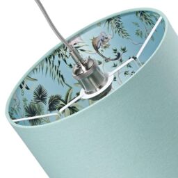 Happy Homewares Unique Jungle Print Duck Egg Lampshade with Palm Trees, Sloths & Elephants in Duck Egg Blue - Size: 12 inches - thumbnail 3