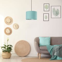 Happy Homewares Unique Jungle Print Duck Egg Lampshade with Palm Trees, Sloths & Elephants in Duck Egg Blue - Size: 12 inches - thumbnail 8