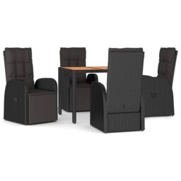 Berkfield Home 5 Piece Garden Dining Set Black Poly Rattan&Solid Wood Acacia - thumbnail 2