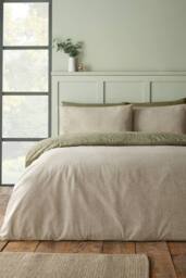 Catherine Lansfield Brushed Herringbone Cotton Reversible Duvet Cover Set in Green - Size: King - thumbnail 2