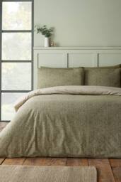Catherine Lansfield Brushed Herringbone Cotton Reversible Duvet Cover Set in Green - Size: King - thumbnail 1