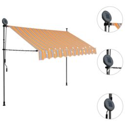 Berkfield Home Manual Retractable Awning with LED 300 cm Yellow & Blue - thumbnail 3