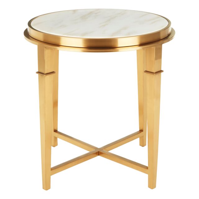 Orsina Luxurious Round Gold Finish Side Table, Marble Top Modern Side Table For Livingroom, Durable Bedside Table - image 1