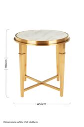 Orsina Luxurious Round Gold Finish Side Table, Marble Top Modern Side Table For Livingroom, Durable Bedside Table - thumbnail 5