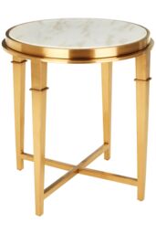 Orsina Luxurious Round Gold Finish Side Table, Marble Top Modern Side Table For Livingroom, Durable Bedside Table - thumbnail 2