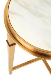 Orsina Luxurious Round Gold Finish Side Table, Marble Top Modern Side Table For Livingroom, Durable Bedside Table - thumbnail 3