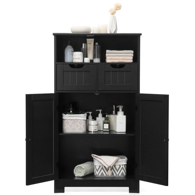 Costway Wooden Freestanding Cupboard Cabinet for Bathroom in Black - image 1