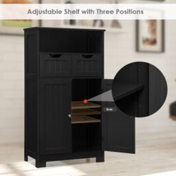 Costway Wooden Freestanding Cupboard Cabinet for Bathroom in Black - thumbnail 6