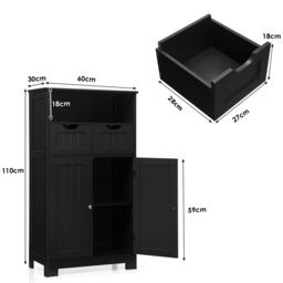 Costway Wooden Freestanding Cupboard Cabinet for Bathroom in Black - thumbnail 2