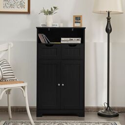 Costway Wooden Freestanding Cupboard Cabinet for Bathroom in Black - thumbnail 4