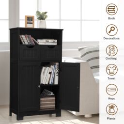 Costway Wooden Freestanding Cupboard Cabinet for Bathroom in Black - thumbnail 5