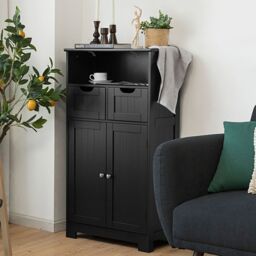 Costway Wooden Freestanding Cupboard Cabinet for Bathroom in Black - thumbnail 3