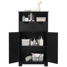 Costway Wooden Freestanding Cupboard Cabinet for Bathroom in Black