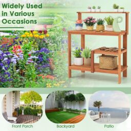 Gymax Garden Potting Bench Table Wood Planting Workstation With Open Shelves in Natural - thumbnail 6