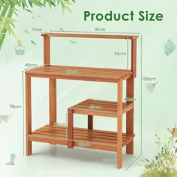Gymax Garden Potting Bench Table Wood Planting Workstation With Open Shelves in Natural - thumbnail 2