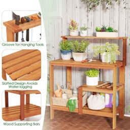 Gymax Garden Potting Bench Table Wood Planting Workstation With Open Shelves in Natural - thumbnail 5