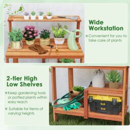 Gymax Garden Potting Bench Table Wood Planting Workstation With Open Shelves in Natural - thumbnail 4