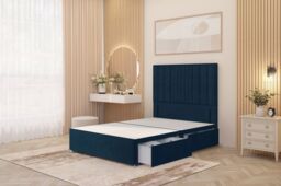 "Somnior Alexas Divan Divan Bed 4 Drawers with 54"" Floor Headboard Plush Velvet in Navy - Size: Small Double"