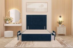 "Somnior Alexas Divan Divan Bed 4 Drawers with 54"" Floor Headboard Plush Velvet in Navy - Size: Small Double" - thumbnail 4
