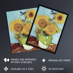 Artery8 Vase with Three Sunflowers Van Gogh Vintage Framed Wall Art Print in Blue - Size: A4 - thumbnail 2