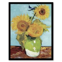 Artery8 Vase with Three Sunflowers Van Gogh Vintage Framed Wall Art Print in Blue - Size: A4 - thumbnail 1