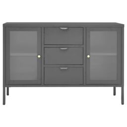 Berkfield Home Sideboard Anthracite 105x35x70 cm Steel & Tempered Glass in Black - Size: 105 x 35 x 70 cm - thumbnail 3