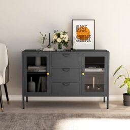 Berkfield Home Sideboard Anthracite 105x35x70 cm Steel & Tempered Glass in Black - Size: 105 x 35 x 70 cm