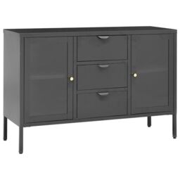 Berkfield Home Sideboard Anthracite 105x35x70 cm Steel & Tempered Glass in Black - Size: 105 x 35 x 70 cm - thumbnail 2