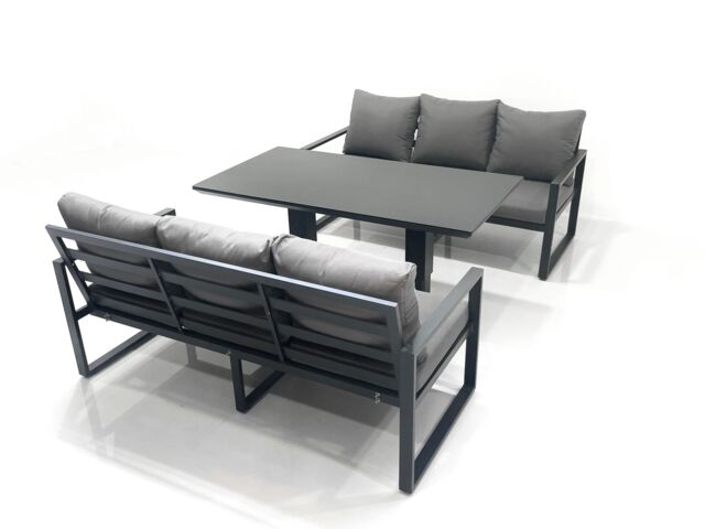 Fimous 6 Seater Aluminium Outdoor Garden Furniture Set with Adjustable Rising Lifting Dining Table 3 Seater Sofa Dark Grey - image 1