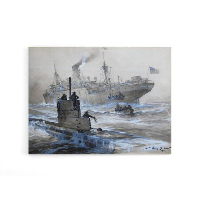 "Artery8 Stower WWI U boat Sinking of Linda Blanche Canvas Wall Art Print in Grey - Size: W18"" x H24""" - image 1