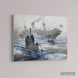 "Artery8 Stower WWI U boat Sinking of Linda Blanche Canvas Wall Art Print in Grey - Size: W18"" x H24""" - thumbnail 2