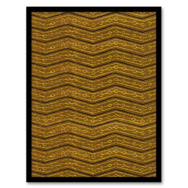 Artery8 Zigzag Geometric Textile Pattern Japanese Framed Wall Art Print Korin in Brown - Size: A4 - image 1