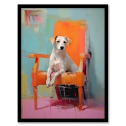 Artery8 Wall Art Print Content Dog Portrait Resting on Orange Armchair Framed - Size: A4 - thumbnail 1